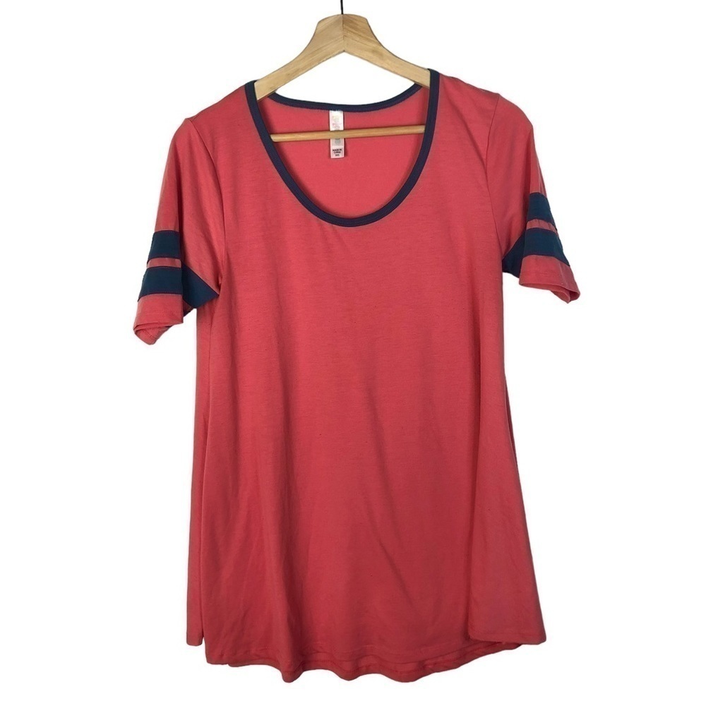 Lularoe Pink & Blue Varsity Stripe‎ Short Sleeve T-Shirt XXS